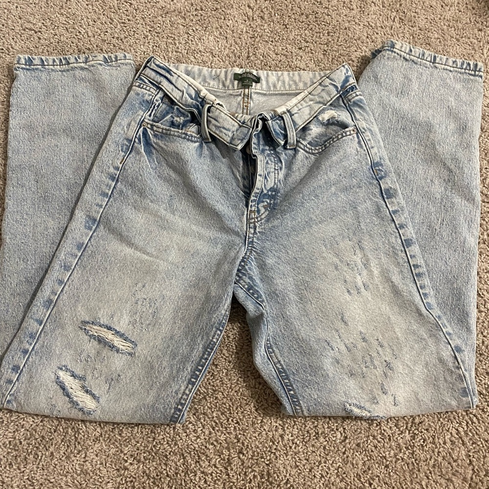 Women’s Light Blue Distressed fold over Jeans